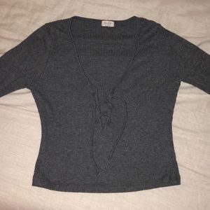 Grey Long Sleeve Tie Shirt